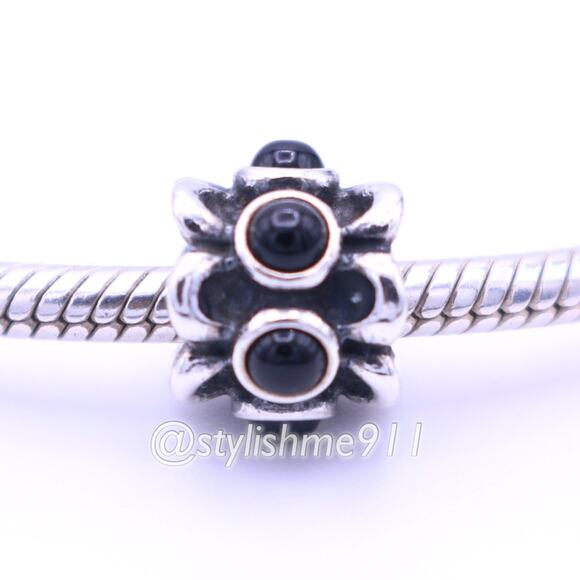 Authentic PANDORA Sterling Silver Forget Me Not Onyx Charm - 790470O - Picture 3 of 10